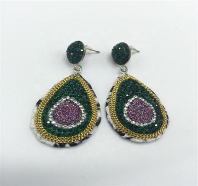 China BOHEMIA factory wholesale oval shape boho ohrringe leather pave rhinestone woman earring earring for sale