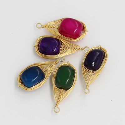 China Factory Wholesale 2020 Newest Design FASHIONABLE Agate Stone Gold Plating Wire Wrap Jewelry Necklace Pendant for sale