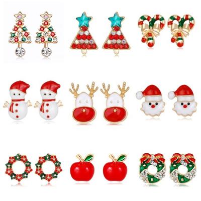 China Environmentally Friendly Cute Stud Earrings For Christmas Tree Santa Claus Snowman Bell Wholesale Custom 2020 Earrings For Women Christmas Jewelry for sale