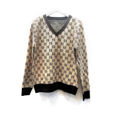 China Autumn Casual Long Sleeve Knitted Sweater Comfortable V-Neck Jacquard Plus Size Sweater Woman for sale