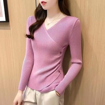 China Long Sleeve Long Sleeve Sweater Knit Fabric Sweaters Spring Women Tops Fashion Sexy V-Neck Sweater for sale