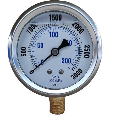 China Customization Design 2.5 INCH L-A 0-3000psikPabar,14NPT Liquid filled bourdon tube oil pressure gauge L-A type (bottom mount) for sale