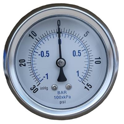 China High Quality 2018 hot sell 63mm-30HG-15PSI back bourdon tube Single needle pressure gauge L-A type (bottom mount) for sale