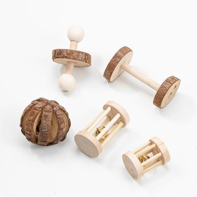 China Amazon Hot Selling Viable Wooden Play Wheel Exercise Bell Roller for Hamster Squirrel Rabbit Gerbil Toys Natural Wooden Chew Toys for sale