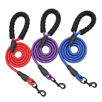 China 5ft Strong Padded Dog Leash With Comfortable Explosion Proof High Reflective Training Night Handle Cotton Foam Nylon Leash for sale