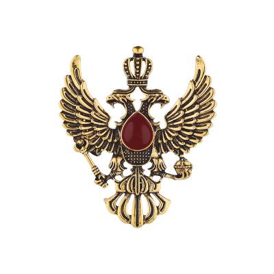 China Fashionable Vintage Double Headed Eagle Badge Brooch Punk Crown Costume Lapel Pin For Men's Accessories for sale