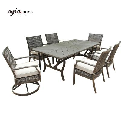 China Eco-friendly\UV Resistant\Water Proof\Weather Resistant Alum Patio Rattan Furniture Hot Sale Dining Table Set With Wicker for sale