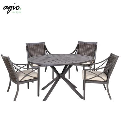 China Eco-friendly\UV Resistant\Water Proof\Weather Resistant High Quality Aluminum Wicker Rattan Furniture Backyard Furniture Outdoor Dining Table Set For Garden for sale