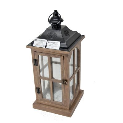 China Garden Home Outdoor Wooden Glass Lantern Decoration Christmas Unfinished Wooden Candlestick for sale