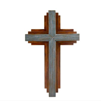 China Antique Imitation Crafts Decoration Handmade Wood Stitch Christmas Cross Wood Wall Decor for sale