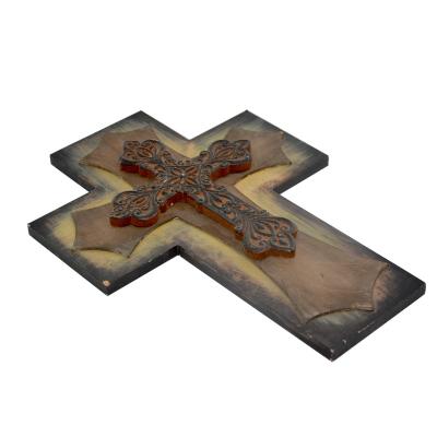 China Wholesale Wall Decor Sale Antique Imitation Wood And Metal Cross Decoration Customized Wooden Cross for sale