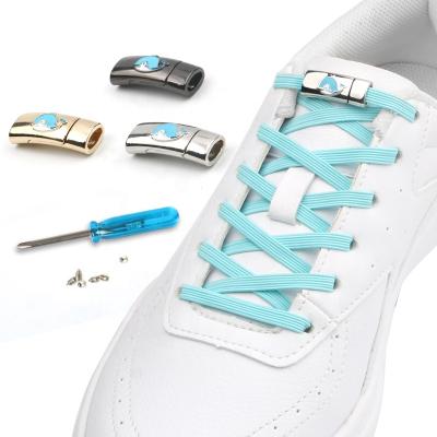 China Flat Lazy Magnetic Metal Quick No Tie Elastic Shoe Lace Lock Shoe Laces for sale