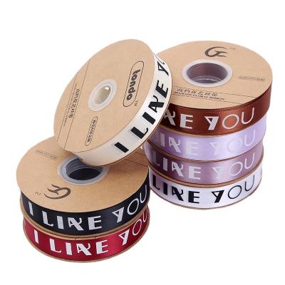 China Wholesale Viable I LOVE YOU Letter Ribbon Flower Wrapping Material Flower Package Gift Wrapping Ribbon Polyester Floral Ribbon for sale