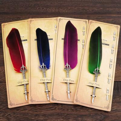 China office & 2021 School Quill Pen Colorful Feather Fountain Pen Amazon Success Calligraphy With Tip 5 for sale