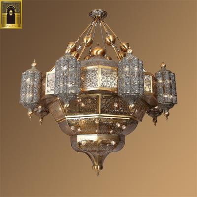 China Hot Selling Vintage Gold Iron Pendant Light Decorative Luxury Antique Brass Islamic Large Iron Chandelier for sale