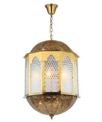 China Large Copper Color Moroccan Pendant Iron Lantern Light Fixture for sale