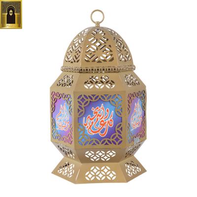 China Exquisite decorative handmade muslim mosque candle holder large metal iron lightglass style restaurant Moroccan Dubai lantern for sale