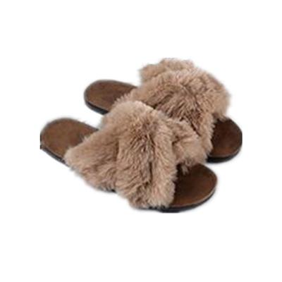 China Cushioning Autumn And Winter New Cross Hairy Female Slippers Shape Indoor Outdoor Slides Soft Base Flat Cool Sandals for sale