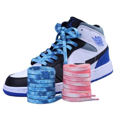 China Wholesale Custom High Quality Flat Polyester Cotton Flat Laces Printed Progressive Tie Dye Shoe String Color Change Laces For AJ1/AF1 for sale