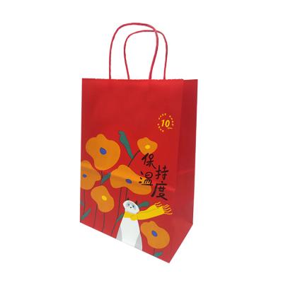 China Custom Paper Bags Recycled Materials For Food Catering With Logo Kraft Square Bottom Handles Red Black Handle Gift Paper Bag for sale