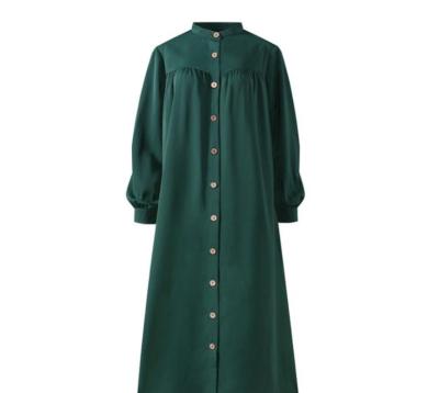 China New Solid Color Long Sleeve Shirt Muslim Dress Pocket Casual Long Dress S-5XL for sale