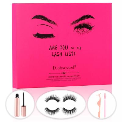 China Private Label Natural Long Lashes Kit 3D Magnetic False Eyelash with Silk Eyeliner and Tweezers Lashes Extension for sale