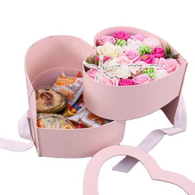 China Luxury Heart Recyclable 2 Layers Shape Rotating Rose Flower Gift Box With Ribbon And PVC Window For Valentine's Day for sale