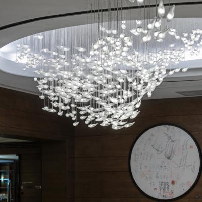 China Lighting Custom Centerpiece Functions Luxury Hall Long Hanging Ceiling Drops Glass Chandelier Light For Sale for sale