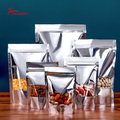 China Disposable Glossy Aluminum Foil Stand Up Pouch Ziplock Bag With Clear Windows for sale