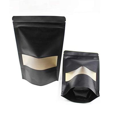 China Custom Recyclable Stand Up Small Black Kraft Bag Ziplock Pouch With Translucent Window for sale