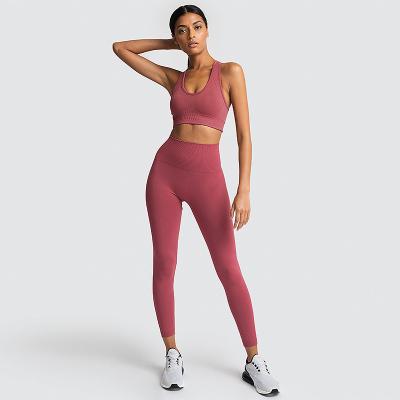 China Latest Design Breathable Gym Women Yoga Set Recycled Lady Fitness Ribbed Yoga Set for sale