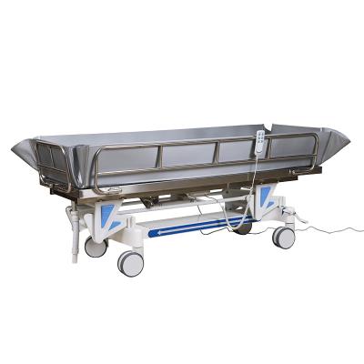 China Traditional UPGRADE Electric Shower Bed Machinery Stainless Steel Shower Bed For Disabled Medical Shower Trolley for sale