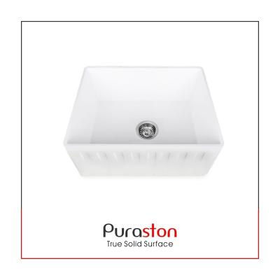 China Faucetless Puraston 600mm 24 Inch White Matte Apron Front Granite Sinks For Modern Kitchen for sale