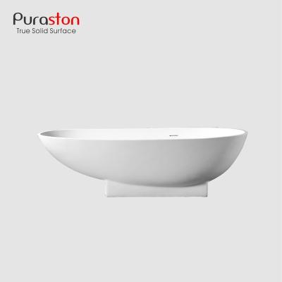 China Puraston Enclosed Solid Surface Relax Baby Oval Freestanding Bath With Mat Natural Stone Touch for sale