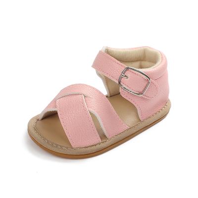 China Fashionable Newborn Gladiator Round PU Leather Baby Girls First Walking High Top Infant Buckle Sandals Baby Sandals for sale