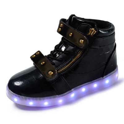 China Other Children Light Up Shoes New Fashion Led Luminous Children High Top Black Sneaker Shoes For Boys for sale