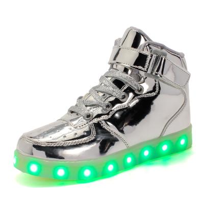 China Other Rechargable Light Up Shoes For Kids Designer Children Silver High-Tops Casual Shoes for sale