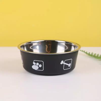 China Anti-Spill Double Layer Stainless Steel Non-Automatic Dog Bowl Silicone Non-Slip Drinker Pet Bowl Wholesale for sale