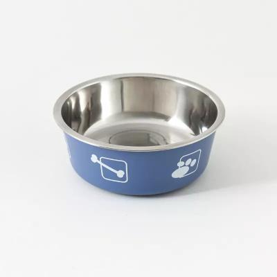 China Non-automatic Stainless Steel Pet Bowl Cat and Dog Drinking Water Feeding Non-Slip Anti-Spill Cat Bowl Double-Layer Printing Bowl for sale