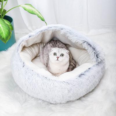 China Winter Stocked Shell Round Cat and Dog Kennel Plush Ball Pet Protection Plus Cotton Warm Cozy Semi-Rounded Cat Litter for sale