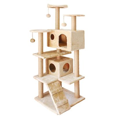 China High Quality Pet Toy Diy Stocked Wooden Floor To Ceiling Climbing Play Cat Tree Towers House Products Indoor For Big Cats for sale