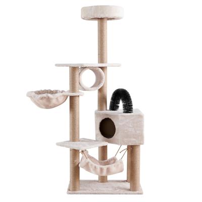 China Hot Selling Tall Multilevel Wooden Cat Tower Scratching Posts Condos Tree For Cats for sale