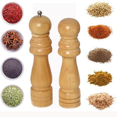 China Sustainable 8inch Wooden Salt Pepper Grinder Set Salt Pepper Grinder Manual Wood Pepper Mill for sale