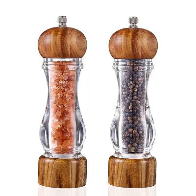 China Premium Viable Acrylic Wooden Sea Salt Grinder Pepper Mill Ceramic Salt and Pepper Grinder Set Kitchen Pepper Grinder for sale