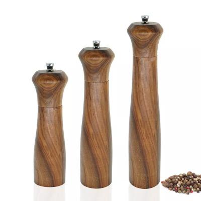 China Amazon Viable Wholesale 6 Inch 8 Inch Ceramic Chili Manual Pepper Grinder Mill 10 Inch Core Bottle Acacia Wood Shakers for sale