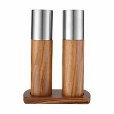 China 8 Inch Acacia Wood and Viable Pepper Shaker Manual Salt Mill Stainless Steel Lid Grinder with Adjustable Coarseness for sale