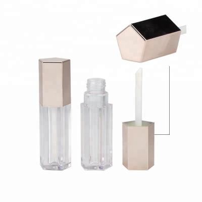 China Pentagon Shape Lip Gloss Tube With Brush Pentagon Makeup Lip Gloss Container Hot Selling Gold Tube With Brush 6ml ZL013 for sale