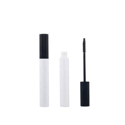 China Matte Black Cylinder Mascara Case With Vertical Stripe Cap 13ml Custom New Design Plastic Empty Cosmetic Makeup Round Black Private Label Mascara Packaging Tube With Vertical Stripe Cap for sale