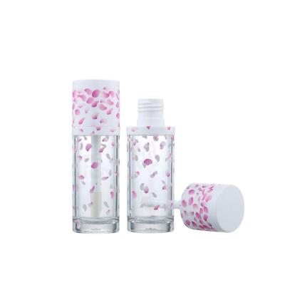 China Big Base Unique Liquid Bottle With Brush Applicator 30ml Luxury Pink Digital Printing Empty Base Bottle Container 3D Sakura Cherry Blossoms New Liquid Tube With Huge Brush for sale