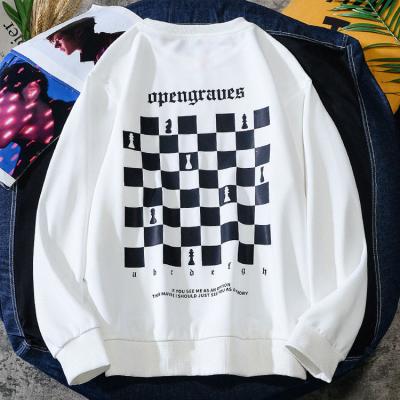 China Hip Hop Checkerboard Pullover Anti-Wrinkle Simple Oversized Loose Crewneck Sweatshirt Super Soft Streetwear Hoodies for sale